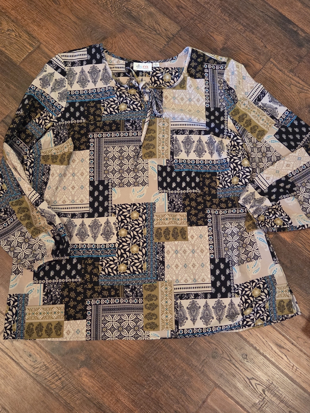 Denim and Company Patchwork Blouse Womens XL Boho Fall